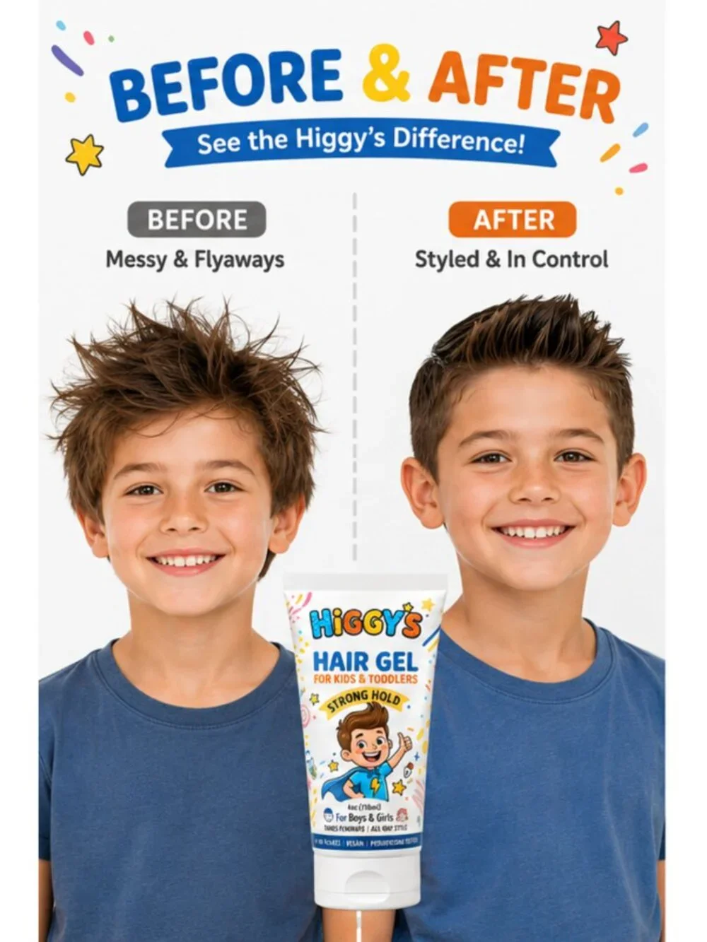 Higgy’s Kids Hair Gel Strong Hold 6oz – Water-Based Hair Styling Gel for Boys